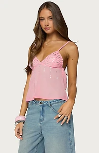 Edikted Klio Sequin Chiffon Babydoll Top