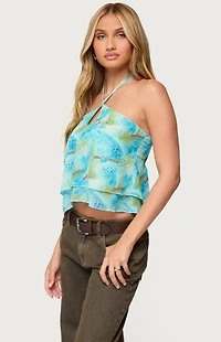 Edikted Dragon Lily Layered Mesh Halter Top