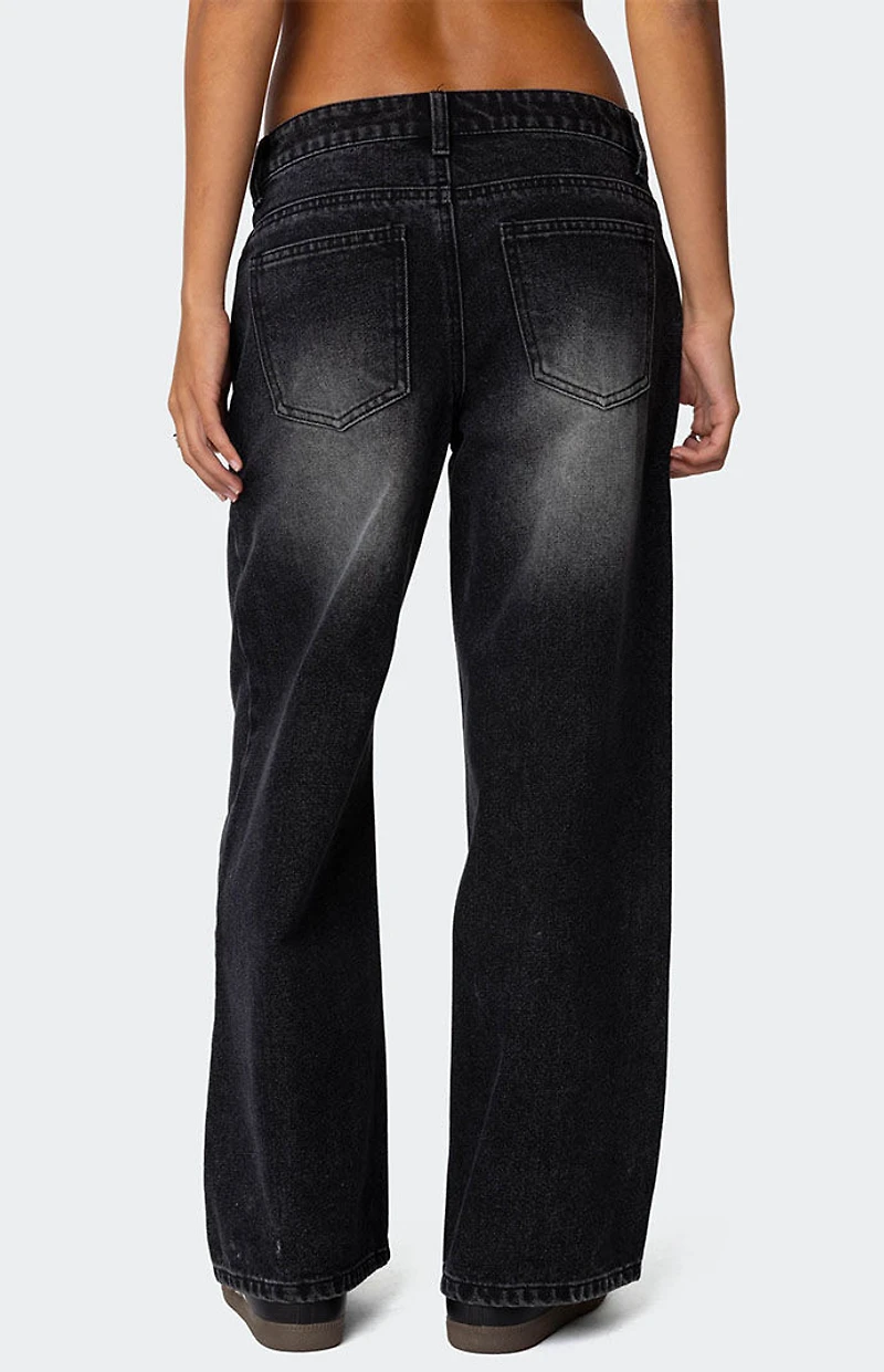 Edikted Petite Magda Low Rise Acid Wash Jeans