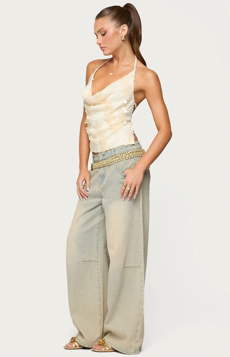 Edikted Reid Backless Sequin Cowl Neck Top