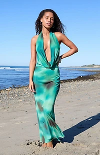 Third Charm Kira Printed Cowl Neck Maxi Dress
