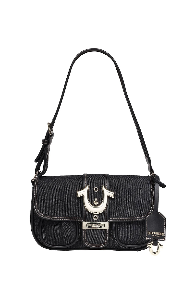 True Religion Black Double Pocket Denim Satchel Bag