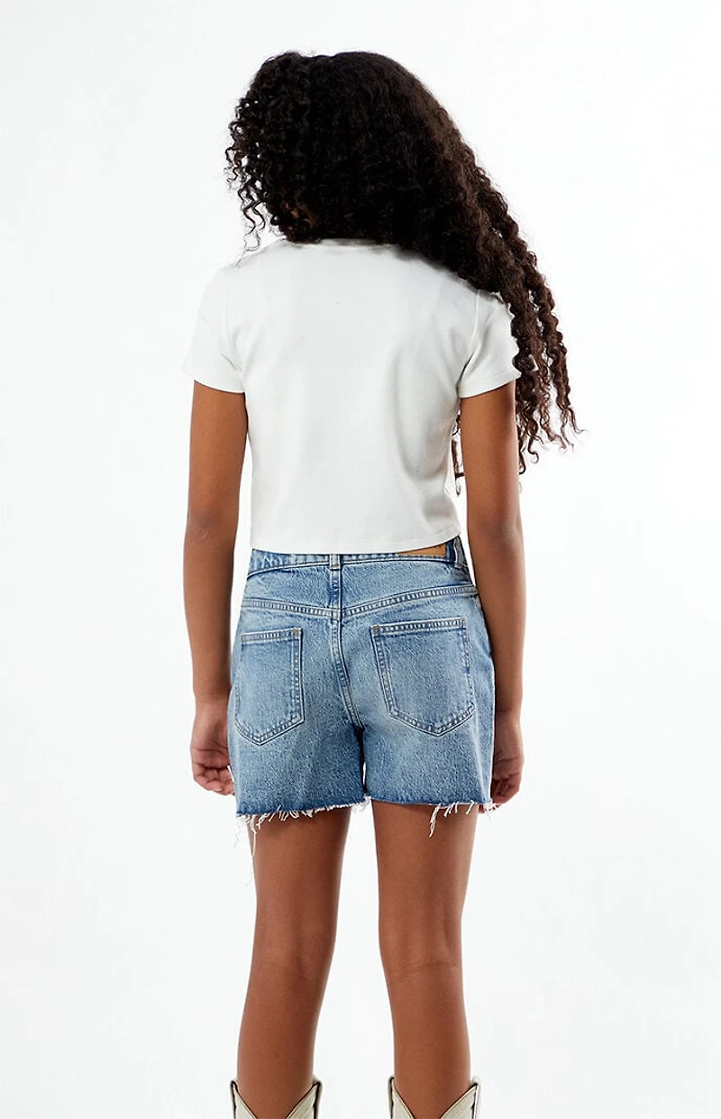 Pacsun Kids Stretch Medium Indigo Raw Cut Denim Shorts