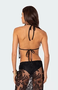 Edikted Bess Open Back Sheer Lace Halter Top