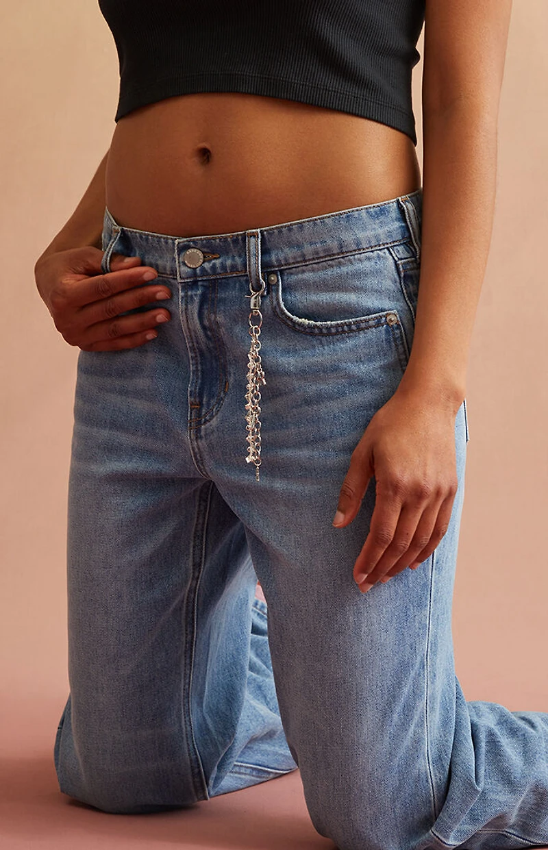 RARE DNM EDIT Light Blue Rhinestone Chain Low Rise Straight Leg Jeans