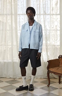 The Met x Pacsun Seersucker Cropped Button Up Long Sleeve Shirt