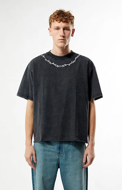 Pacsun Washed Black Barbed Wire Cropped Boxy T-Shirt