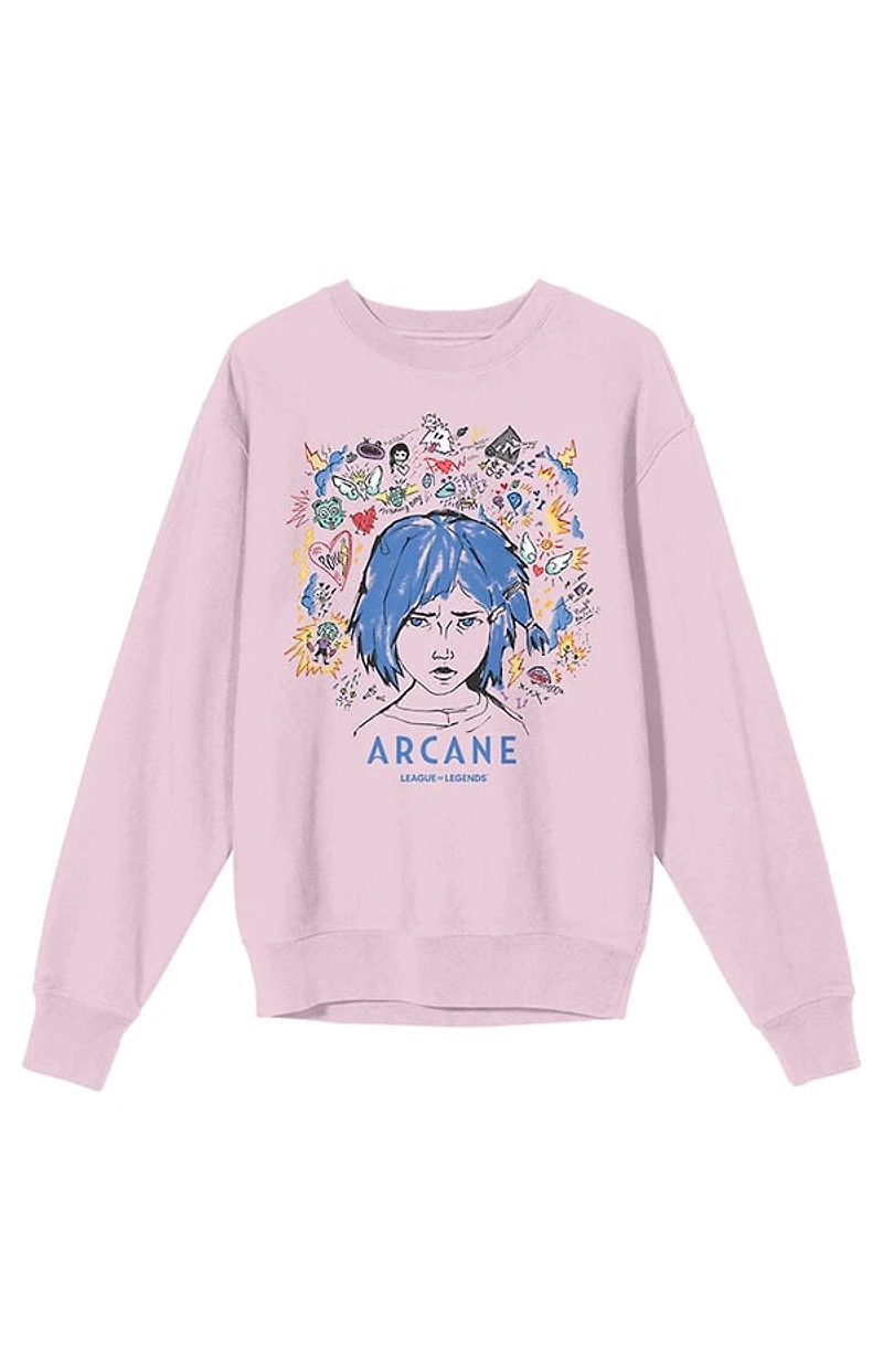 Arcane League Of Legends Powder Doodle Art Crew Neck Sweatshirt