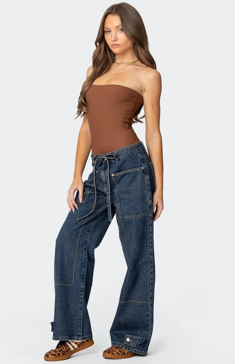 Edikted Funky Stitch Low Rise Jeans