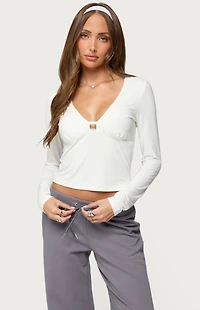 Edikted Lovisa V Neck Long Sleeve Top