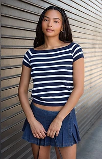 John Galt White & Blue Striped Off-The-Shoulder Knit Top