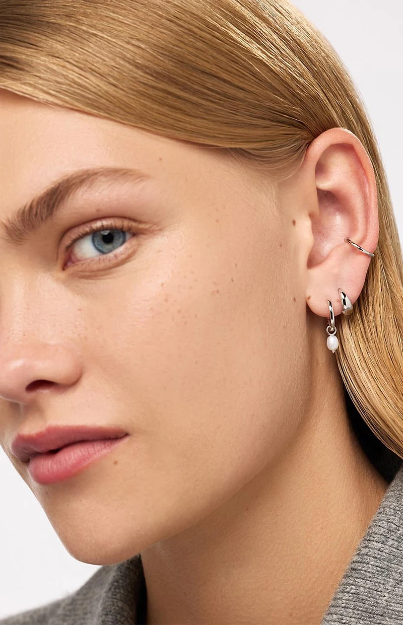 Ana Luisa Frida Silver Pearl Huggie Hoop Earrings