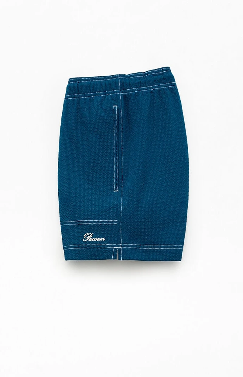 Pacsun Blue Solid Seersucker 4.5" Swim Trunks