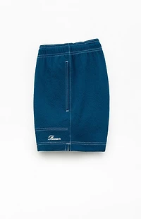 Pacsun Blue Solid Seersucker 4.5" Swim Trunks