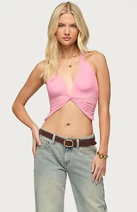 Edikted Alani Twisted Cropped Halter Top