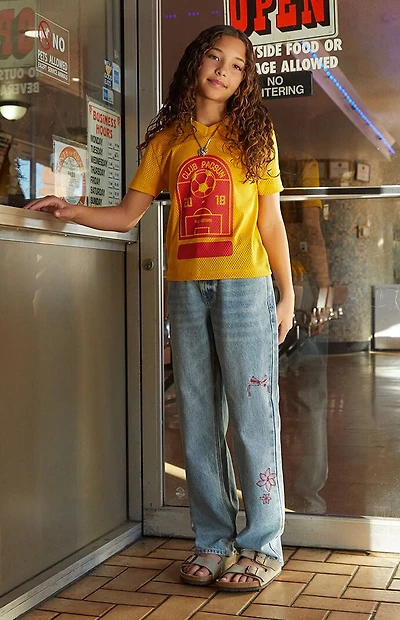 Pacsun Kids Medium Indigo Embroidered '90s Straight Jeans