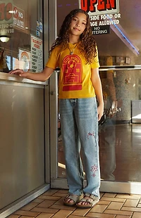 Pacsun Kids Medium Indigo Embroidered '90s Straight Jeans