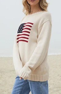John Galt Nico American Flag Crew Neck Sweater