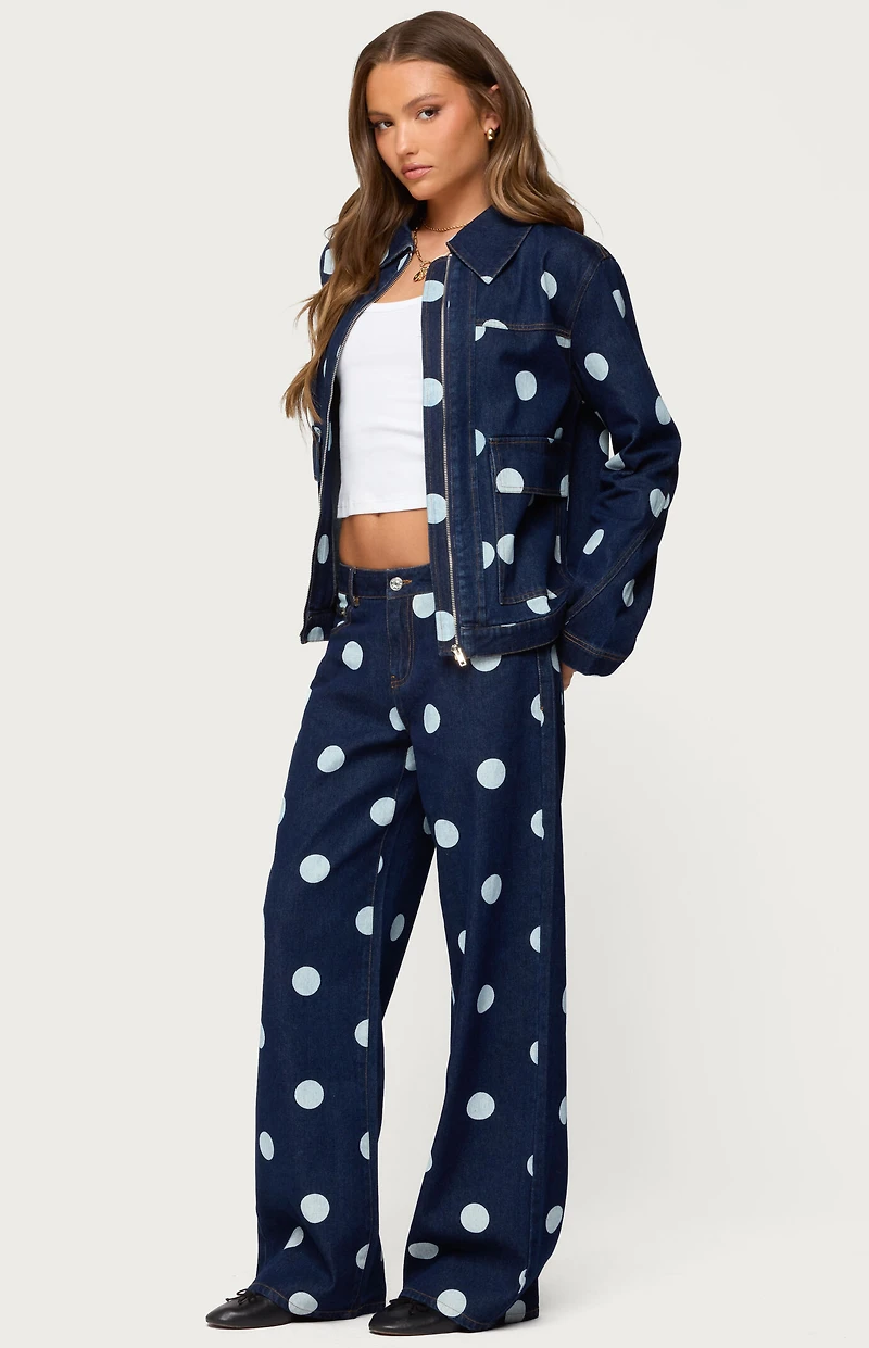 Edikted Leyah Polka Dot Oversized Denim Jacket