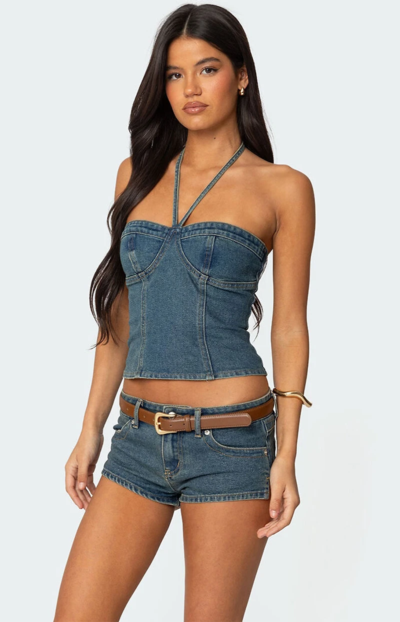 Edikted Jagger Denim Halter Top