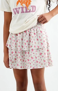 Pacsun Kids Pink Floral Tiered Scrunch Skirt