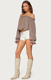 Edikted Juna Off Shoulder Ruffle Chiffon Top