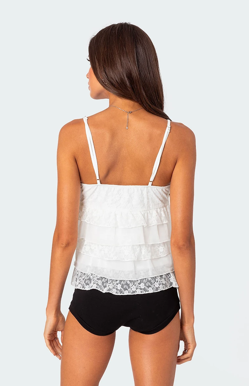 Edikted Lacey Split Front Ruffle Tank Top