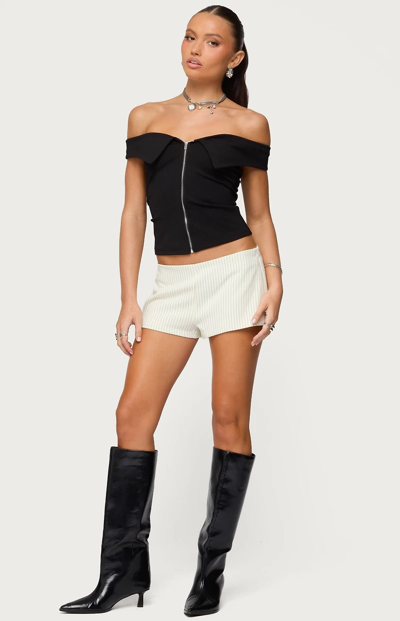 Edikted Collared Off Shoulder Zip Up Top