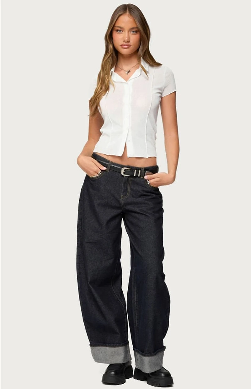 Edikted Geena Semi Sheer Button Up Shirt