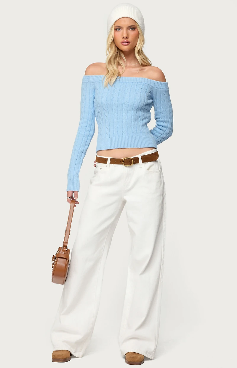 Edikted Taniza Off Shoulder Cable Knit Sweater