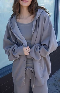 John Galt Light Gray Christy Full Zip Oversized Hoodie