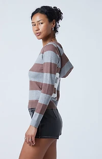 Third Charm Striped Studded Hooded Sweater