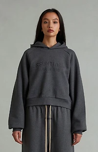 Fear of God ESSENTIALS Women's Charcoal Heather '90s Embossed Raglan Cropped Hoodie