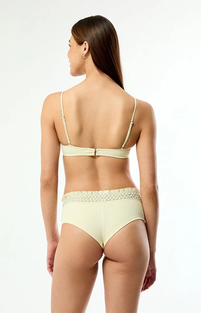 Pacsun Yellow Gingham Alina Smocked Bralette Bikini Top