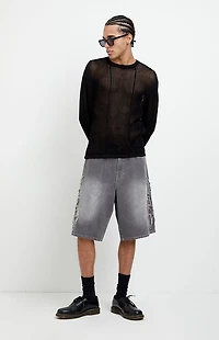 Pacsun Austin Extreme Baggy Jean Shorts Cyber Applique Faded Gray