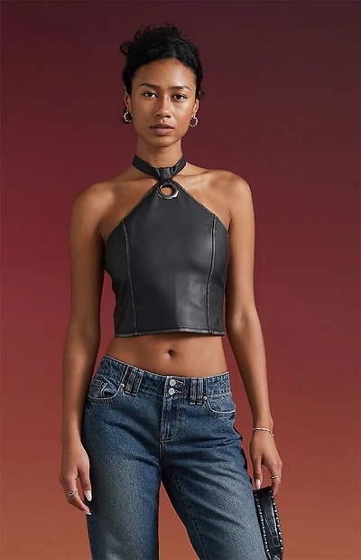 Third Charm Leah Faux Leather Halter Top