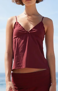 John Galt Tiffany Bow Lettuce Edge Tank Top