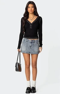Edikted Yael Contrast Stitch Henley Top