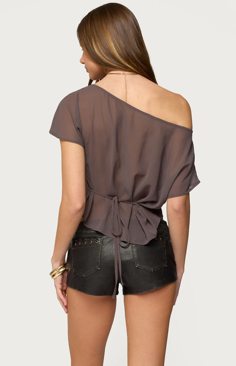 Edikted Noria Sheer Chiffon Off Shoulder Top