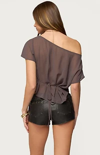 Edikted Noria Sheer Chiffon Off Shoulder Top