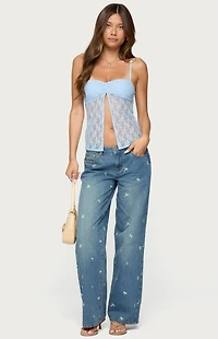 Edikted Edna Floral Embroidered Low Rise Jeans