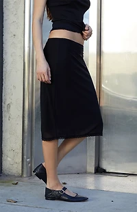 John Galt Black Sephira Lace Trim Midi Skirt