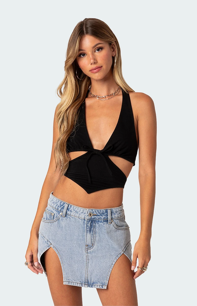 Edikted Cady Tie Front Cut Out Top