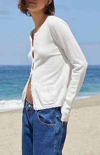 John Galt White Zoe Scalloped Cardigan