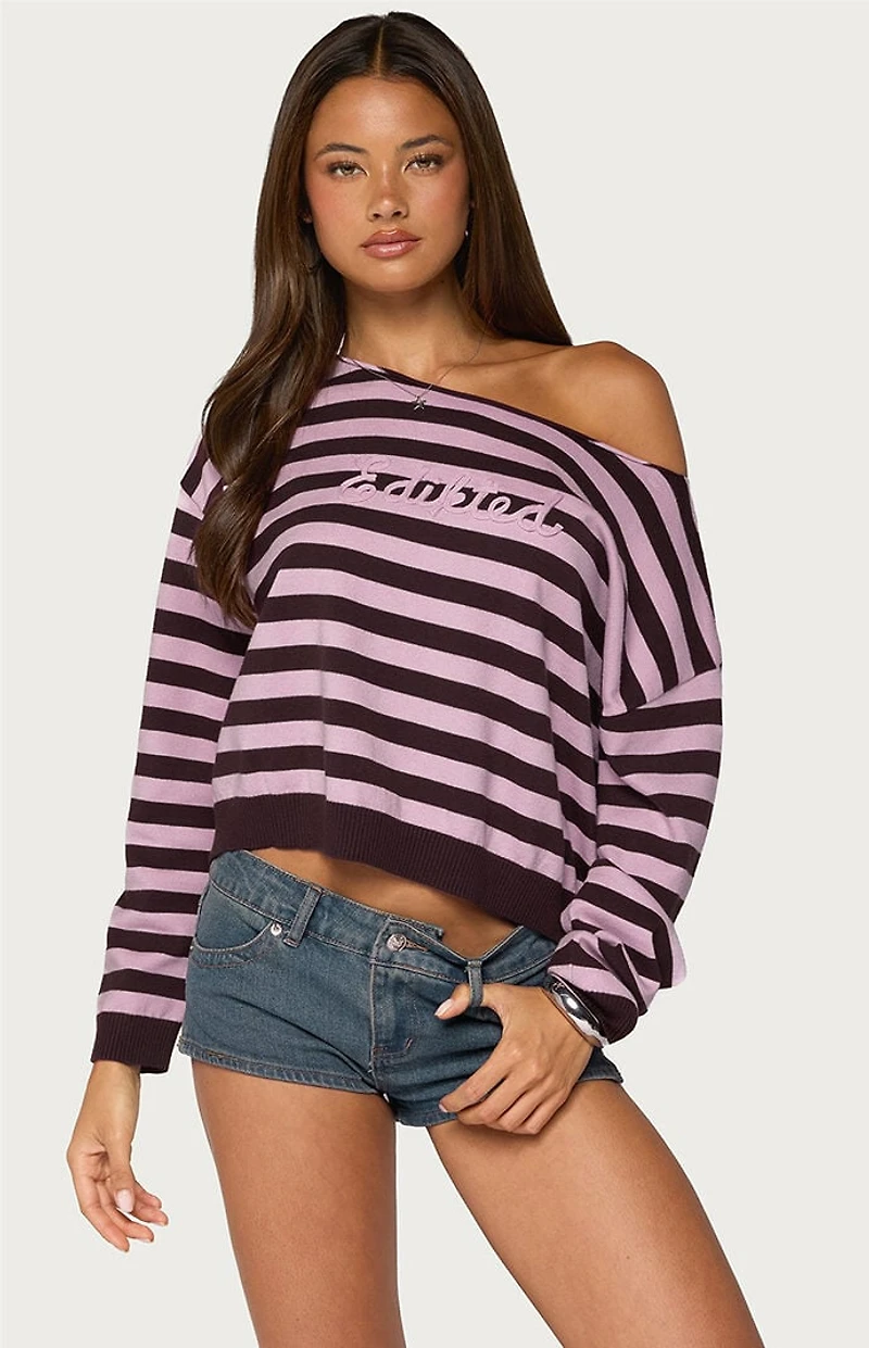Edikted Campus Striped Knit Sweater