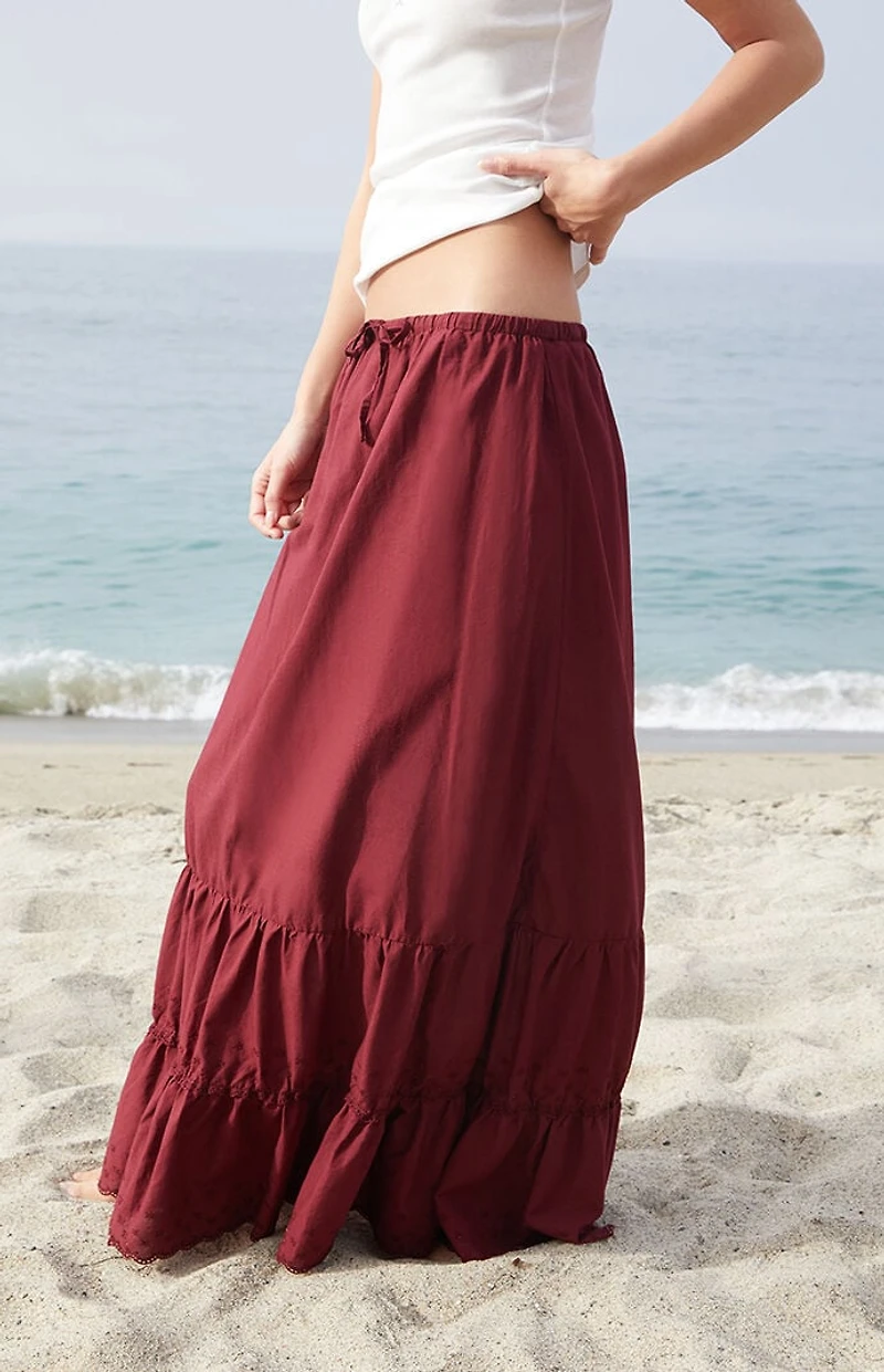 John Galt Burgundy Olive Maxi Skirt