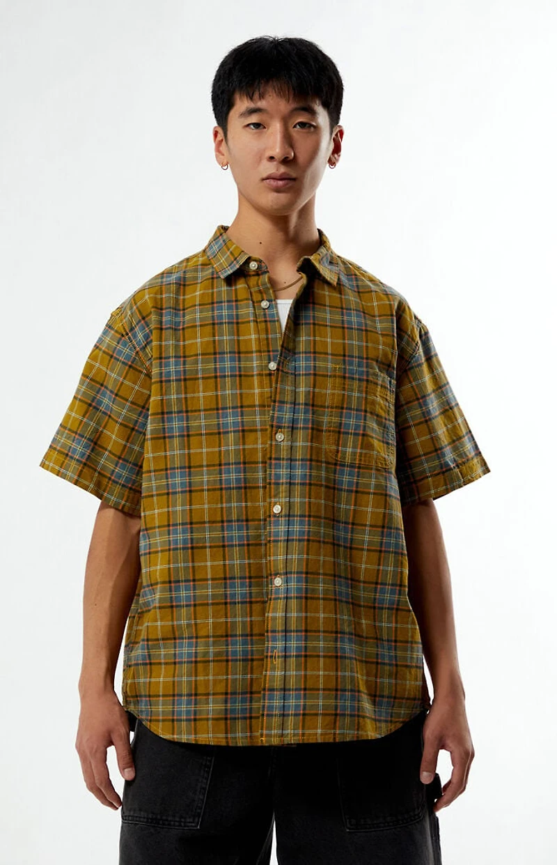 Vans Tan Lawson Plaid Linen Button Down Shirt