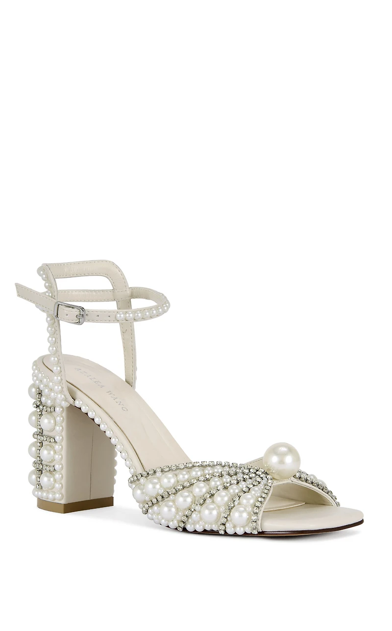 AZALEA WANG Women's Esteva White Pearl Block Sandals