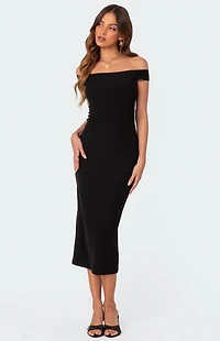 Edikted Kyla Off Shoulder Ribbed Midi Dress