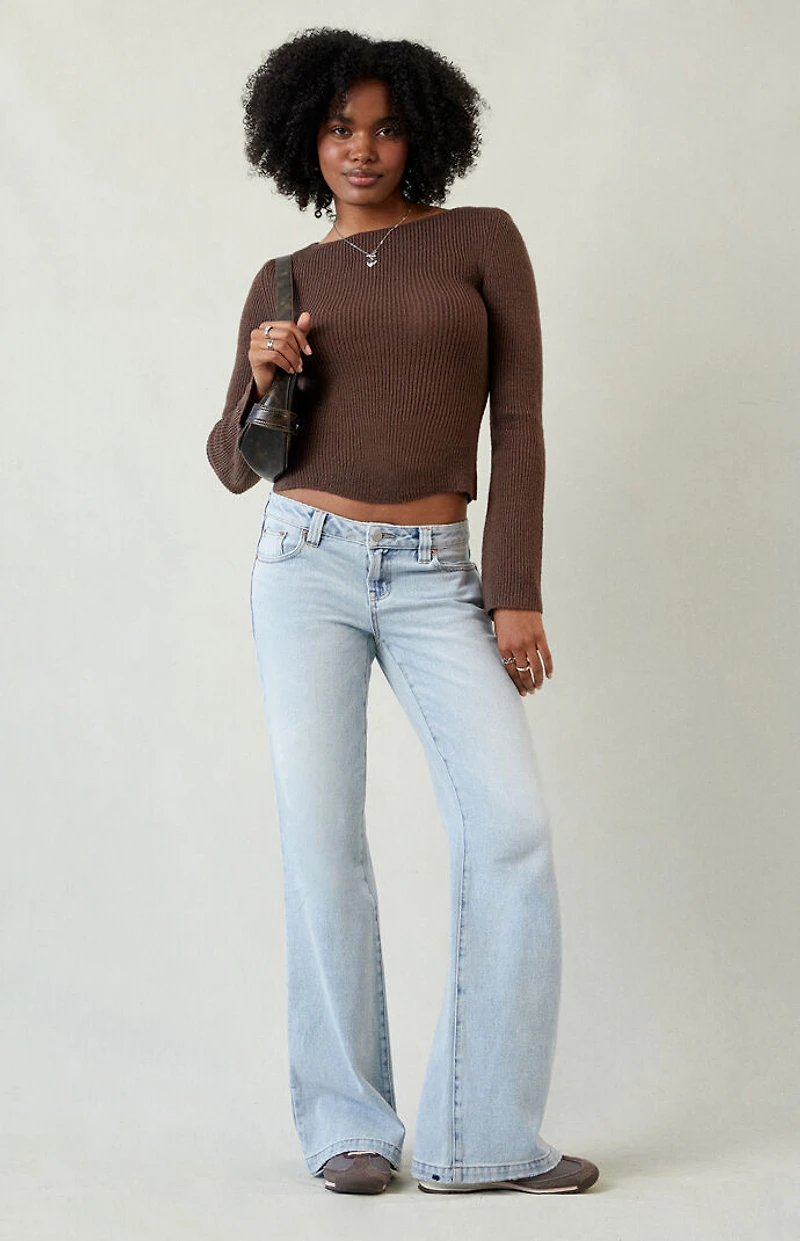 Pacsun Charlie Low Rise Baggy Bootcut Jeans Light Blue Wash